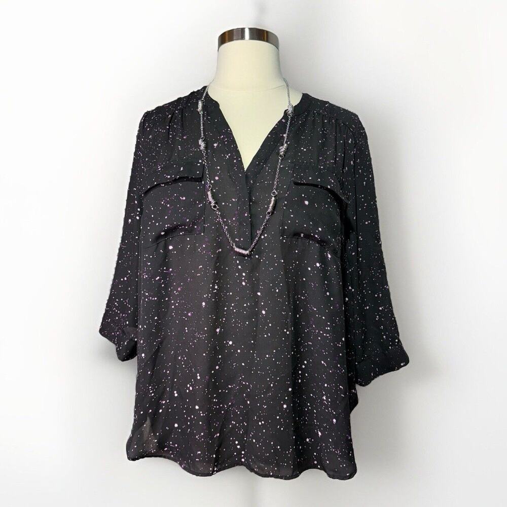 Torrid Splatter Print Blouse Women’s Plus Size 2 (2X) Black